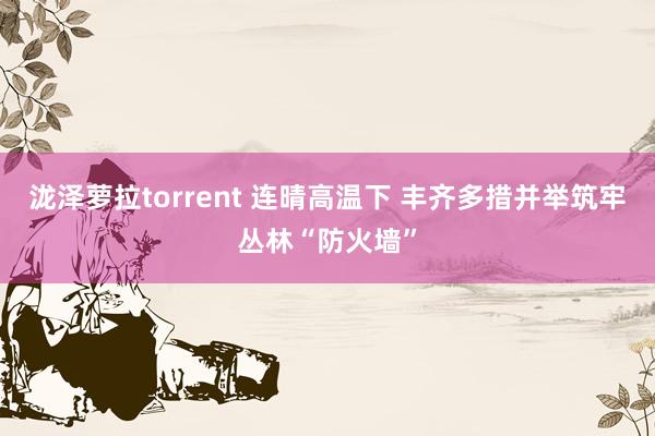 泷泽萝拉torrent 连晴高温下 丰齐多措并举筑牢丛林“防火墙”